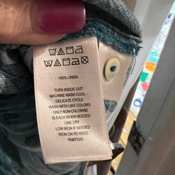 C&C California teal tropical print 100% linen button up top size xl - Picture 3 of 4